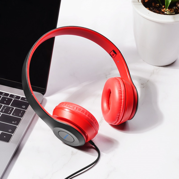 Проводные наушники BOROFONE BO5 Star sound, Jack 3.5mm, 1.2 м, красный, контроллер с микрофоном