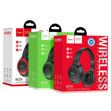 Беспроводные наушники HOCO W29 Outstanding, Bluetooth, 200 мАч, красный, AUX/TF, контроллер, микрофон