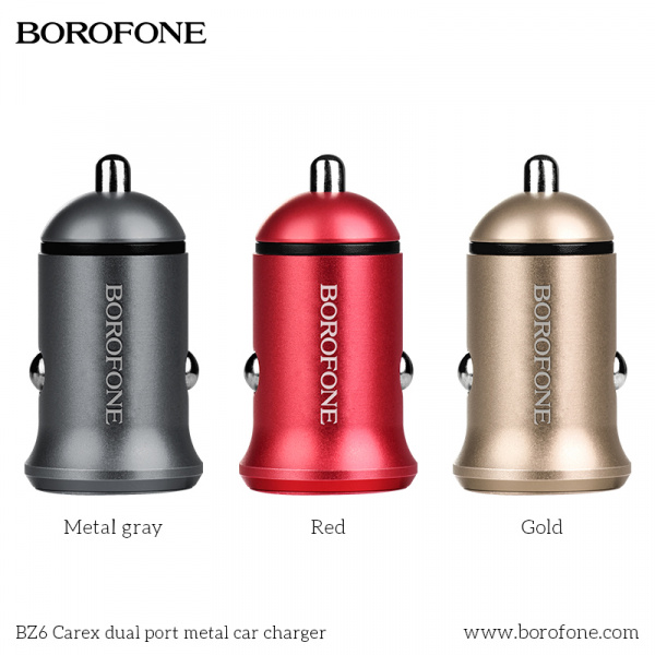Автомобильное зарядное устройство BOROFONE BZ6 Carex, 2.1A, 12 Вт, красный, двойной порт