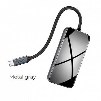 Переходник HOCO HB16 Easy expand, Type-C - 3xUSB3.0+ HDMI+PD+RJ45, серый металлик