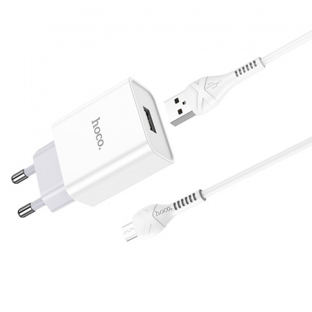 Зарядное устройство HOCO C81A Asombroso single, 2.1A, белый, кабель micro USB